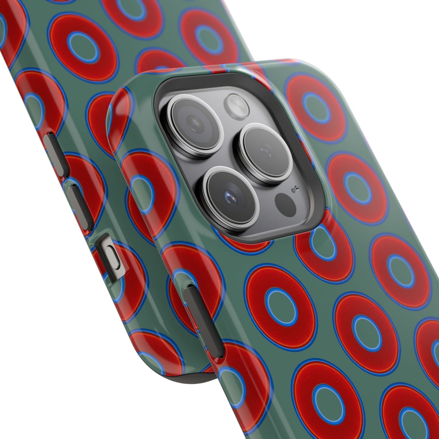 Impact-Resistant Lumpy Donut Case - red vivid donut print w/Fenway green background