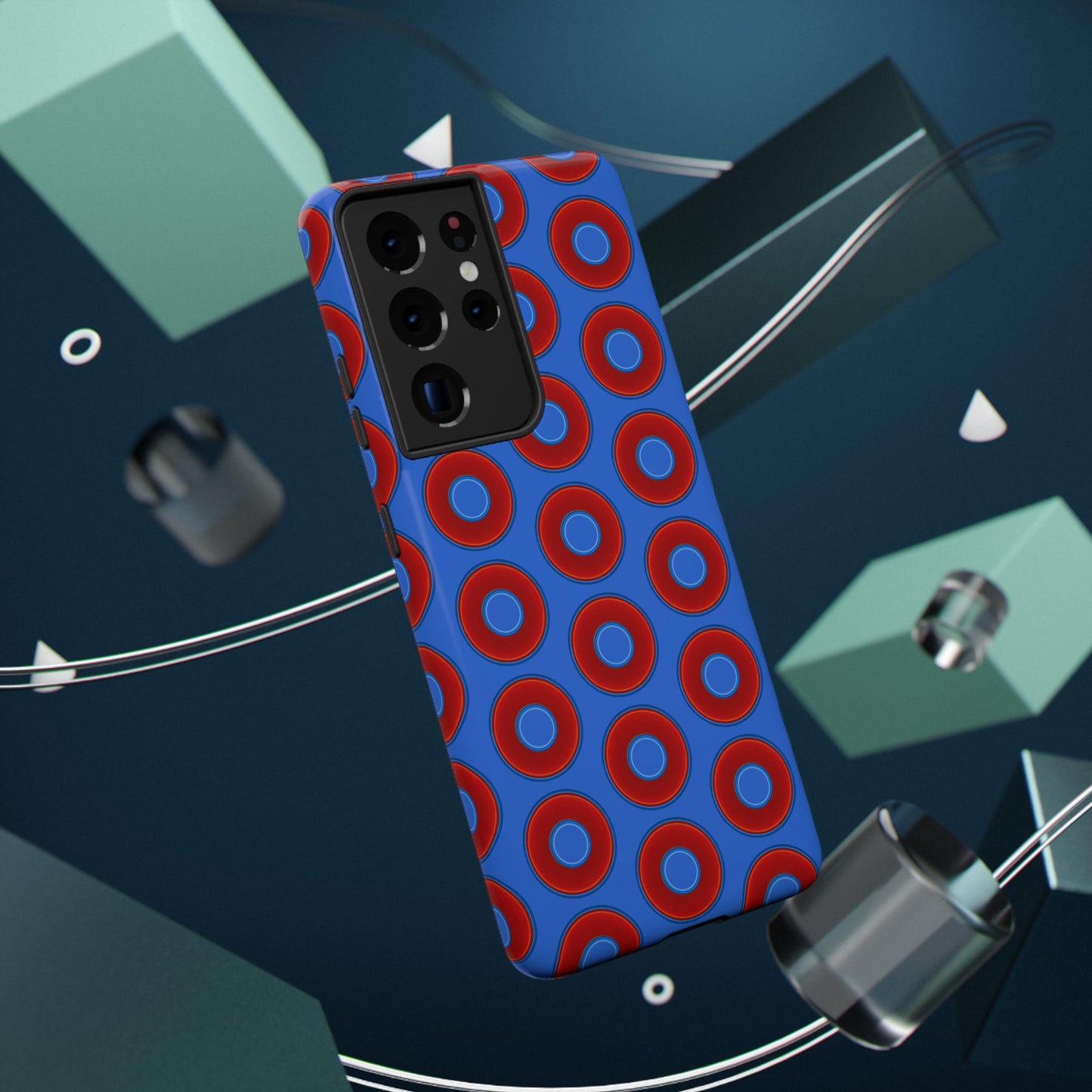 Impact-Resistant Lumpy Donut Case - red vivid donut print w/medium royal blue background