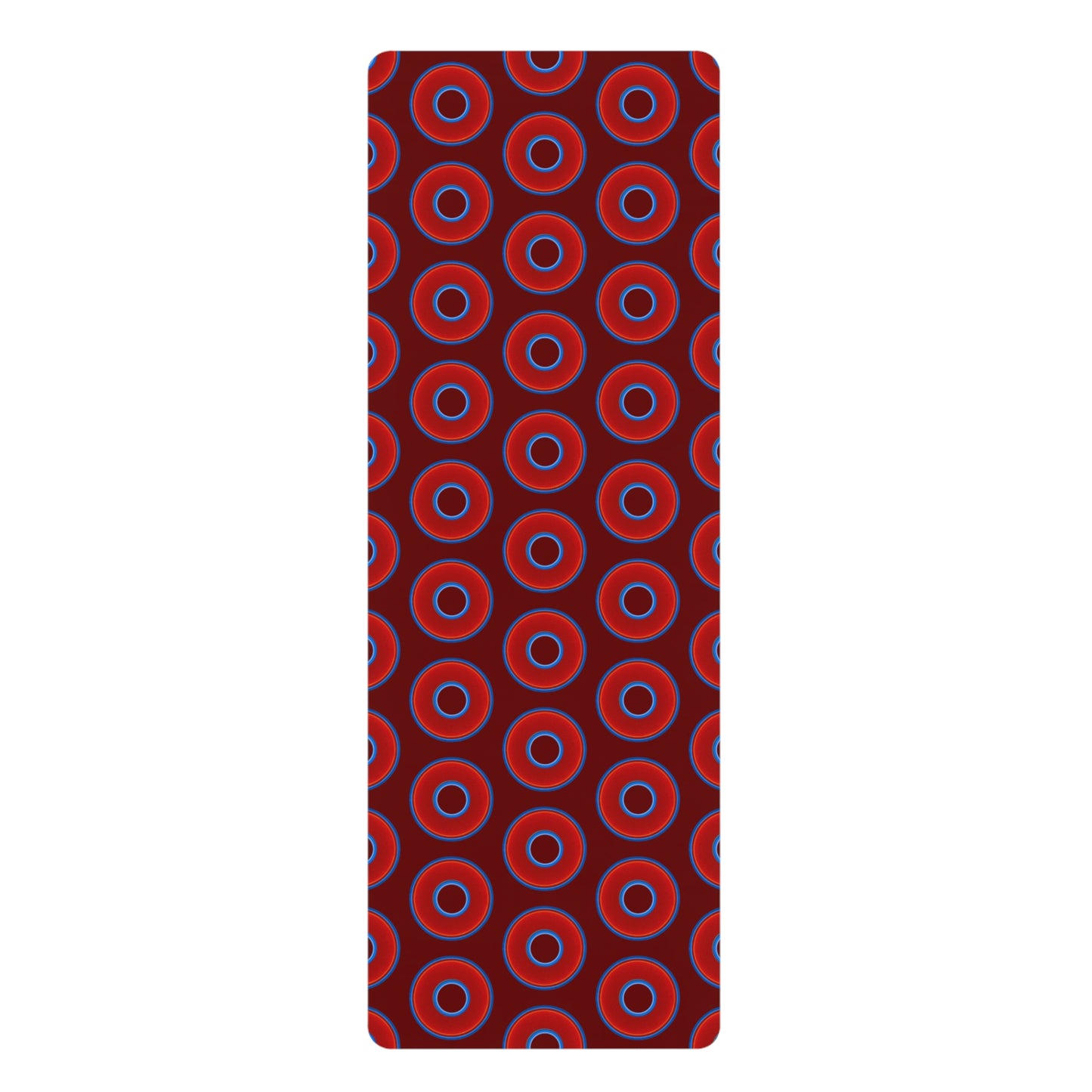 Lumpy Donut Yoga Mat :) - 24″ x 70" - vivid red donut print w/dark red background