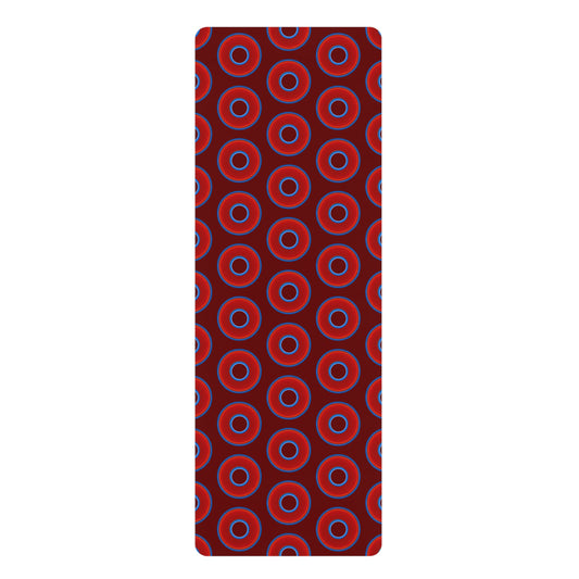 Lumpy Donut Yoga Mat :) - 24″ x 70" - vivid red donut print w/dark red background