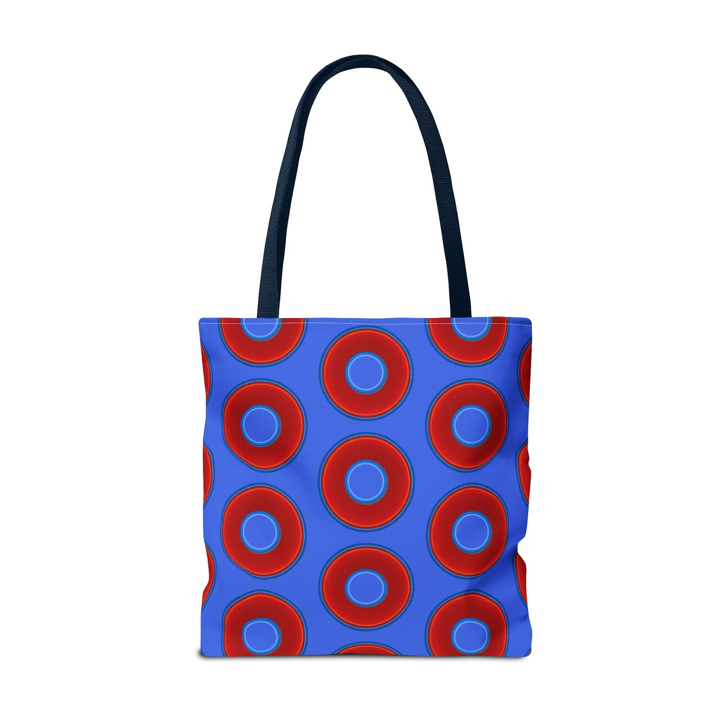 Lumpy Beach/Tote Bag - red vivid donuts w/royal blue background