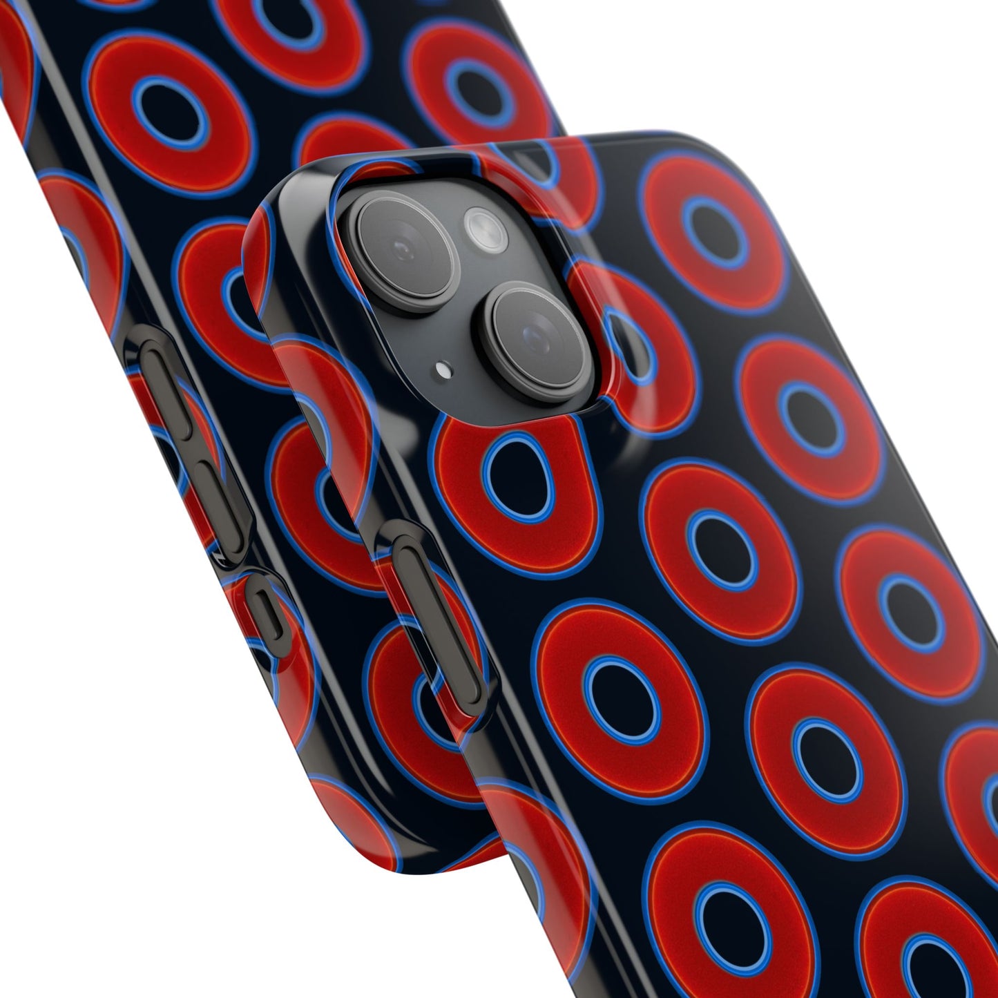 Lumpy Donut Snap Case - red vivid donut print w/blue charcoal background