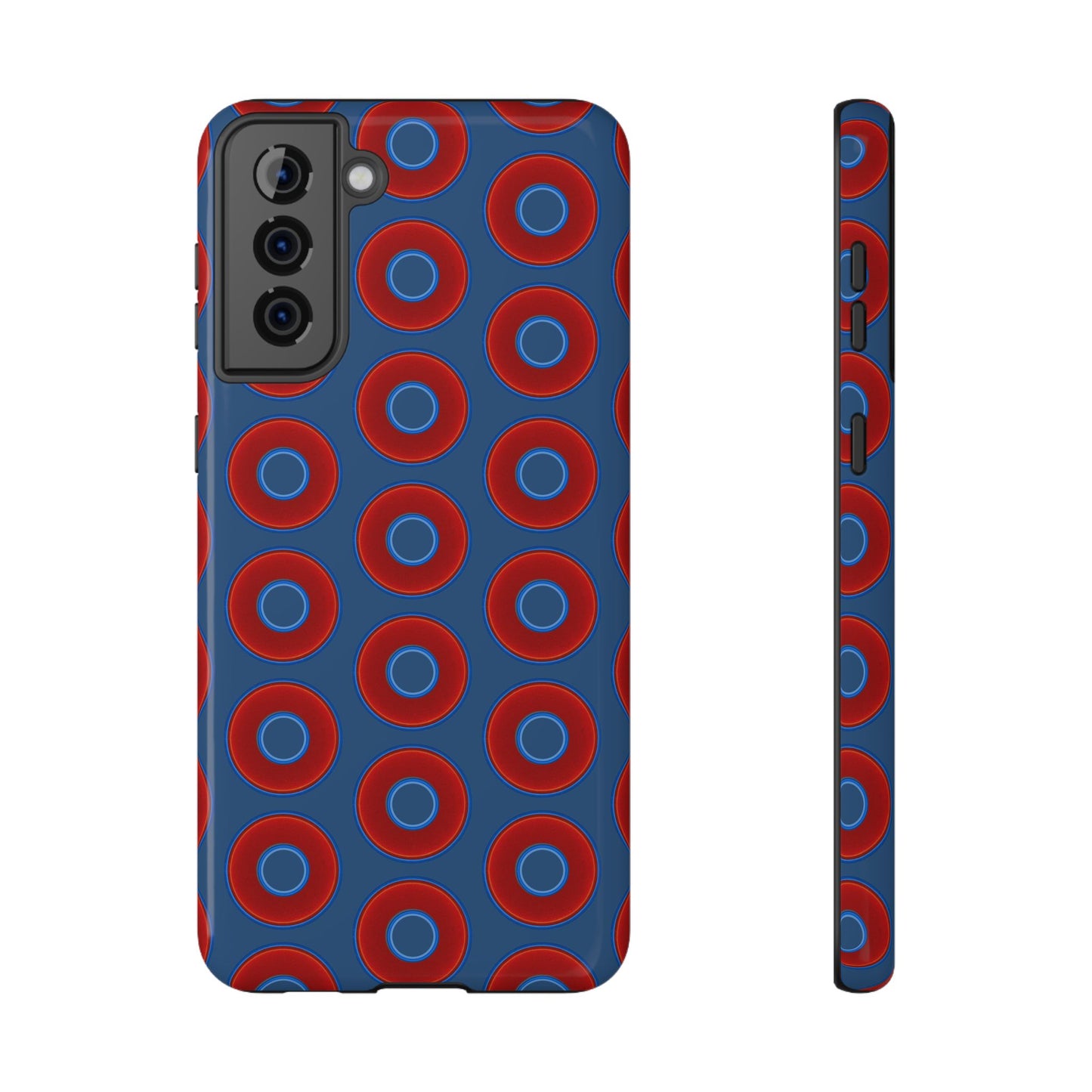 Impact-Resistant Lumpy Donut Case - red vivid donut print w/light navy blue background