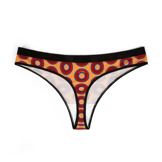 Lumpy Donut Thongs - red vivid donut print w/creamsicle orange background