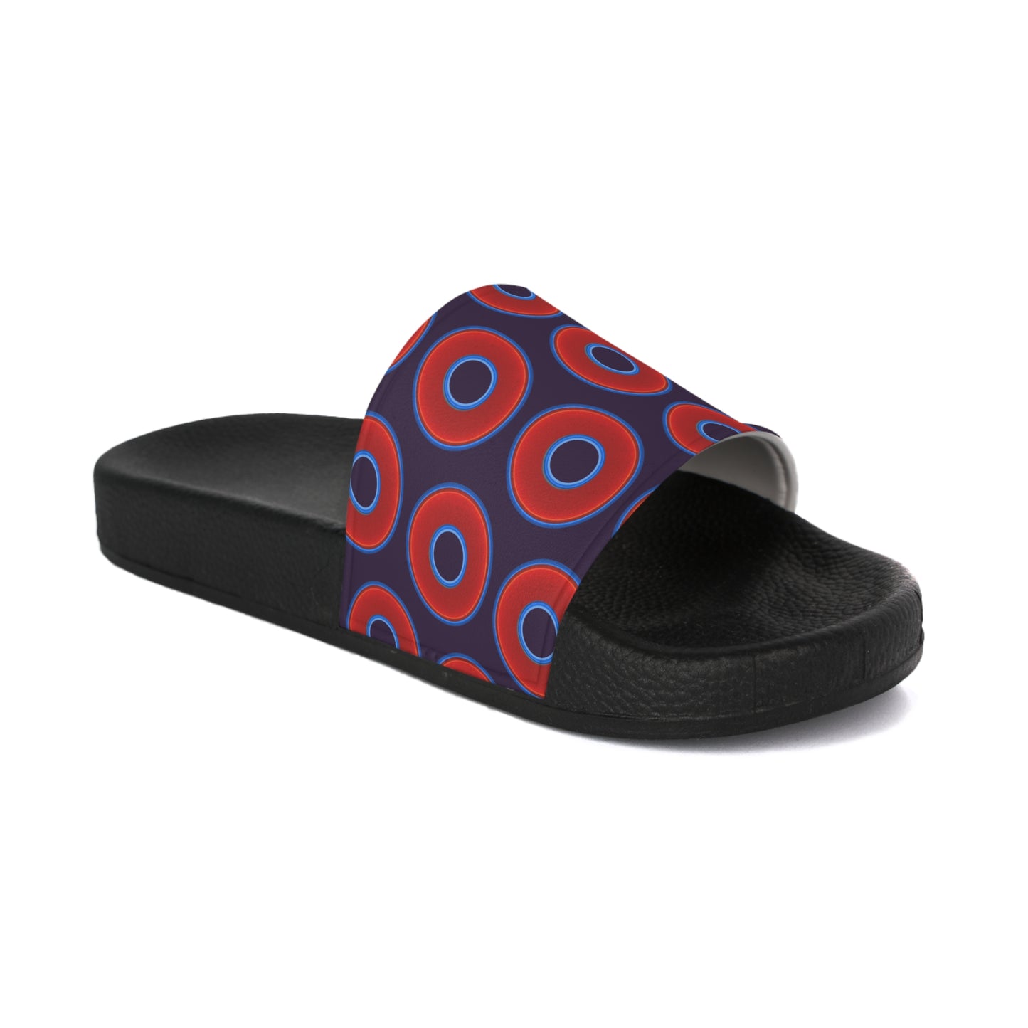 Men's Lumpy Sandals - slip-ons - red vivid donuts w/midnight purple background