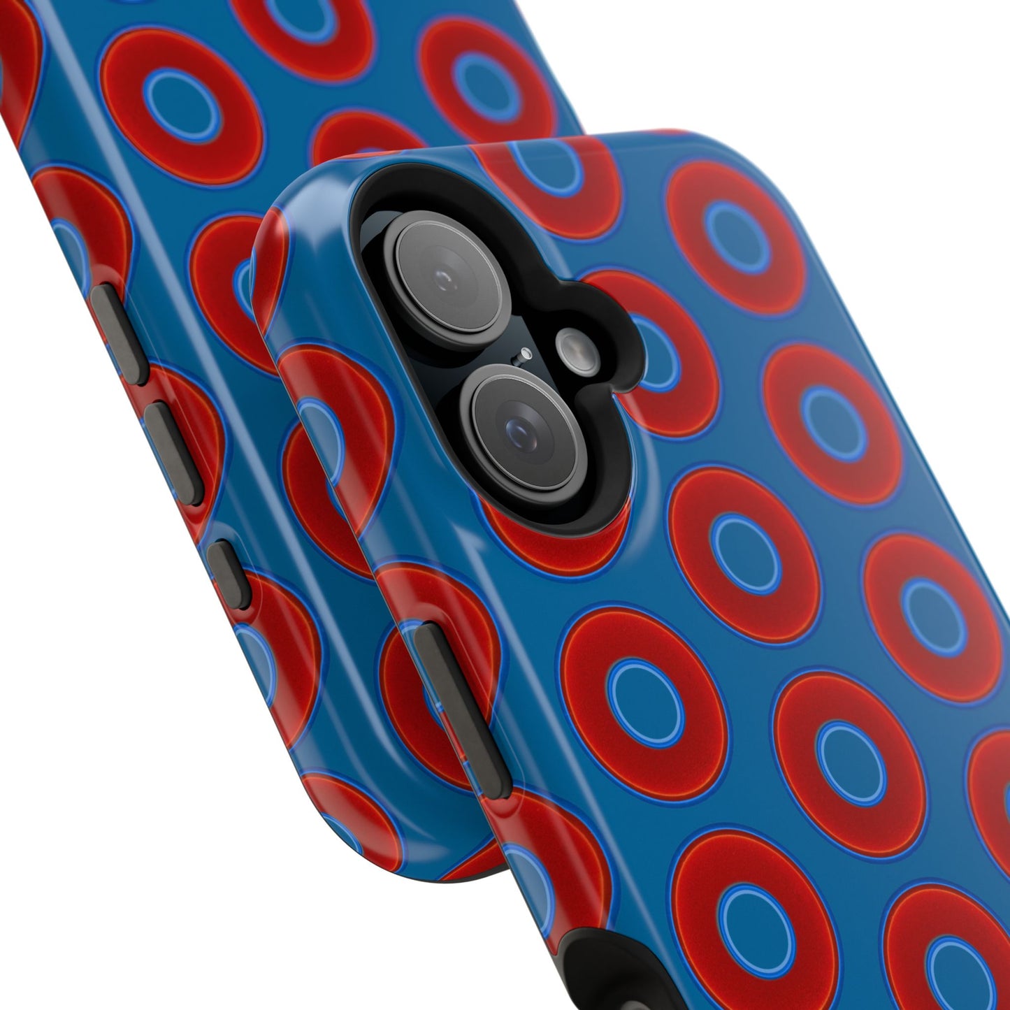 Impact-Resistant Lumpy Donut Case - red vivid donut print w/wavy navy background