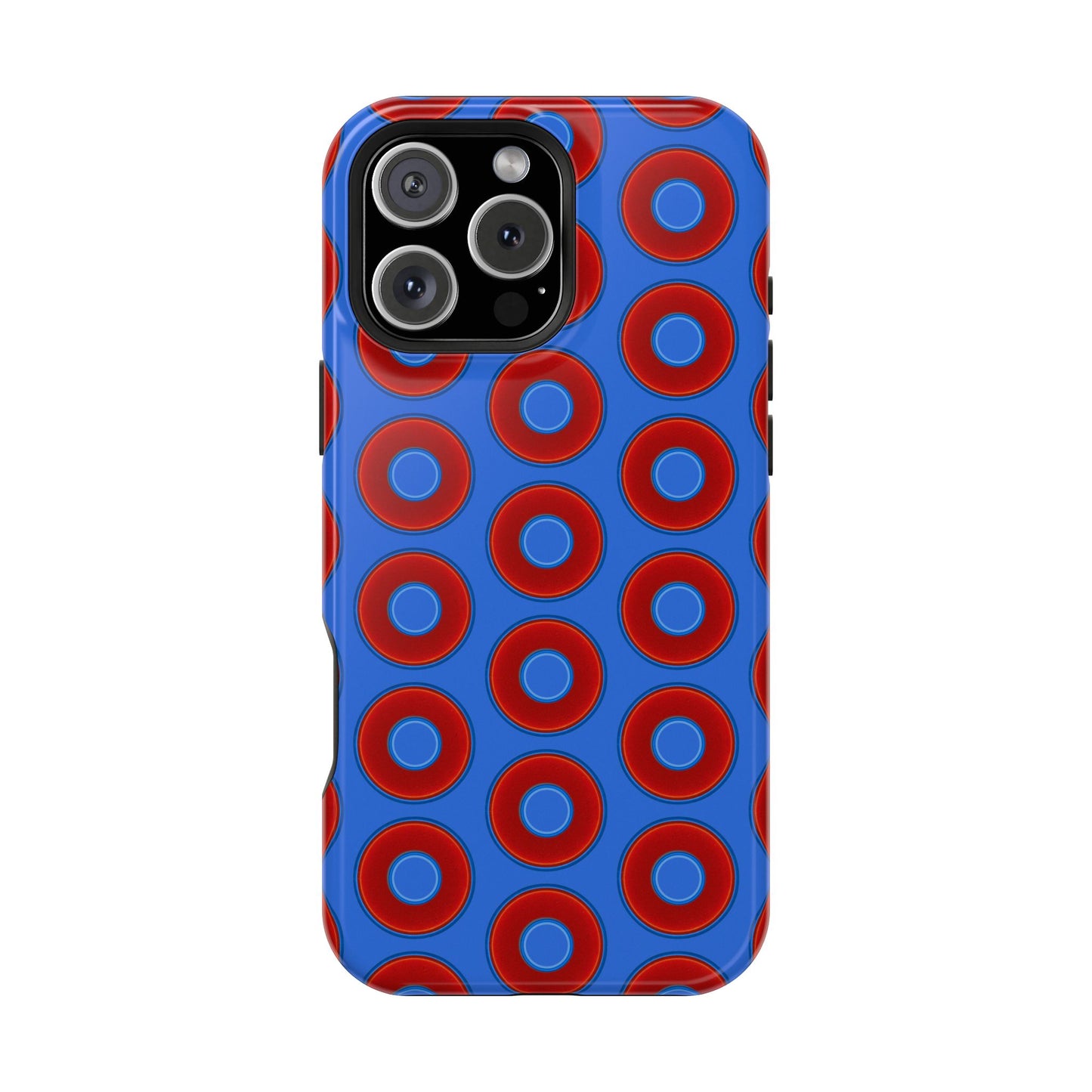 Impact-Resistant Lumpy Donut Case - red vivid donut print w/medium royal blue background