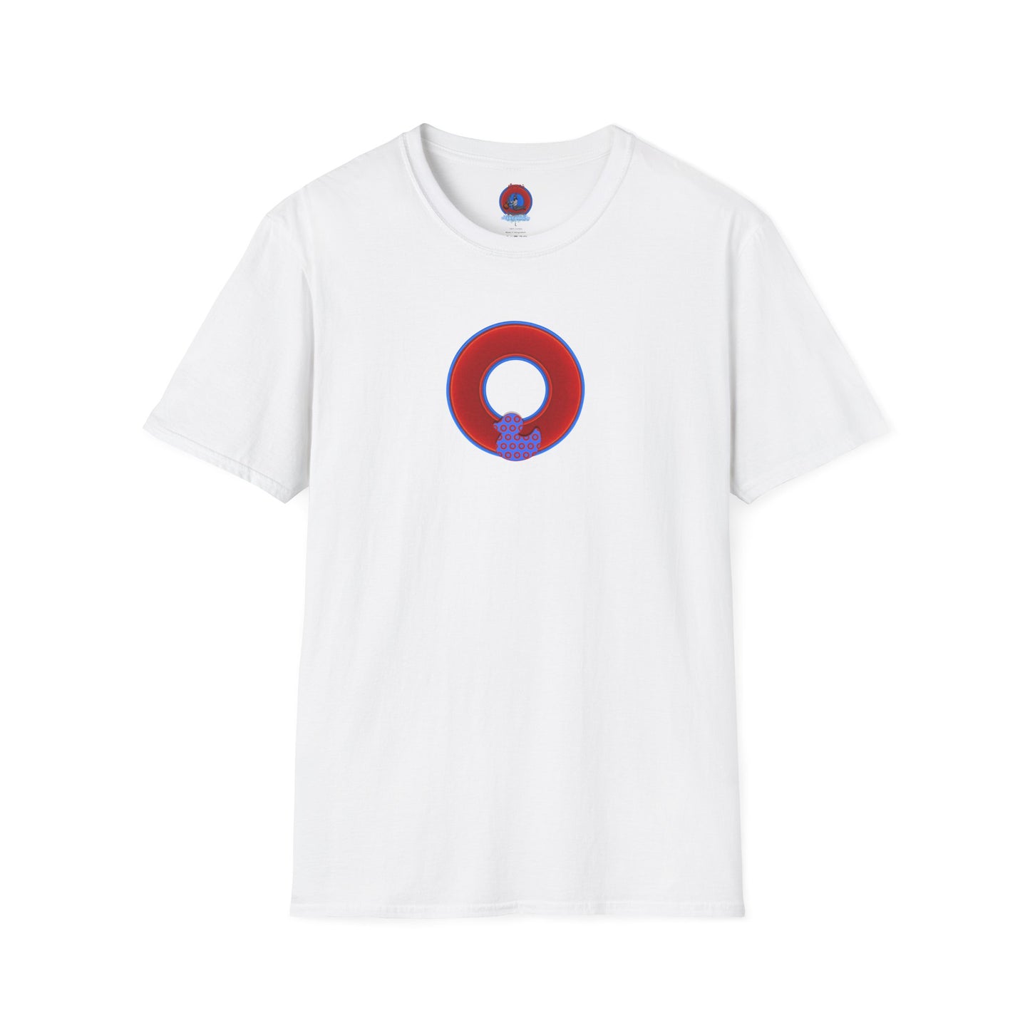 Classic Donut Tee - Unisex Soft-Style - "Rubber Ducky Bath Time Donut" - vivid red/blue donut - variant 1