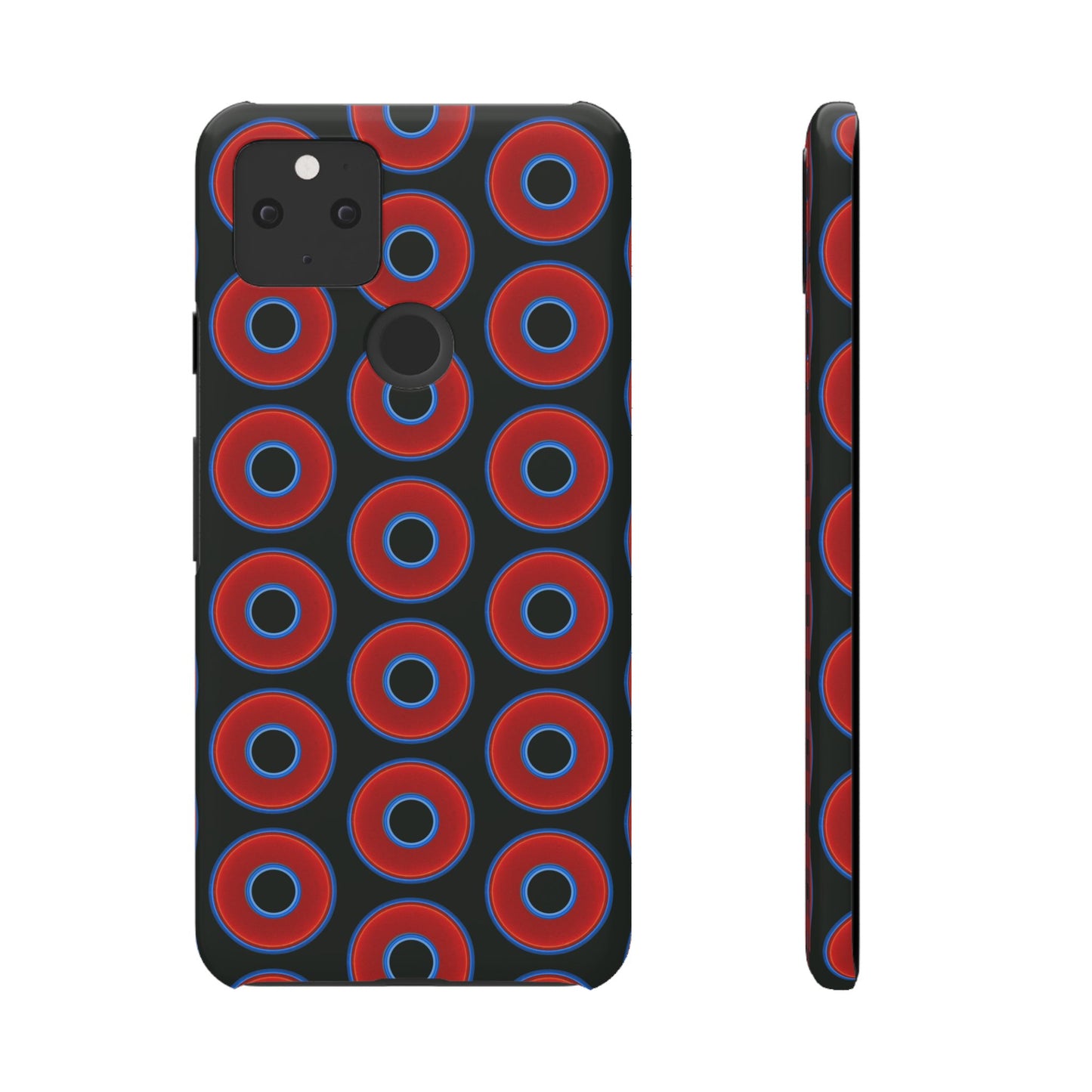 Lumpy Donut Snap Case - red vivid donut print w/midnight moss green background