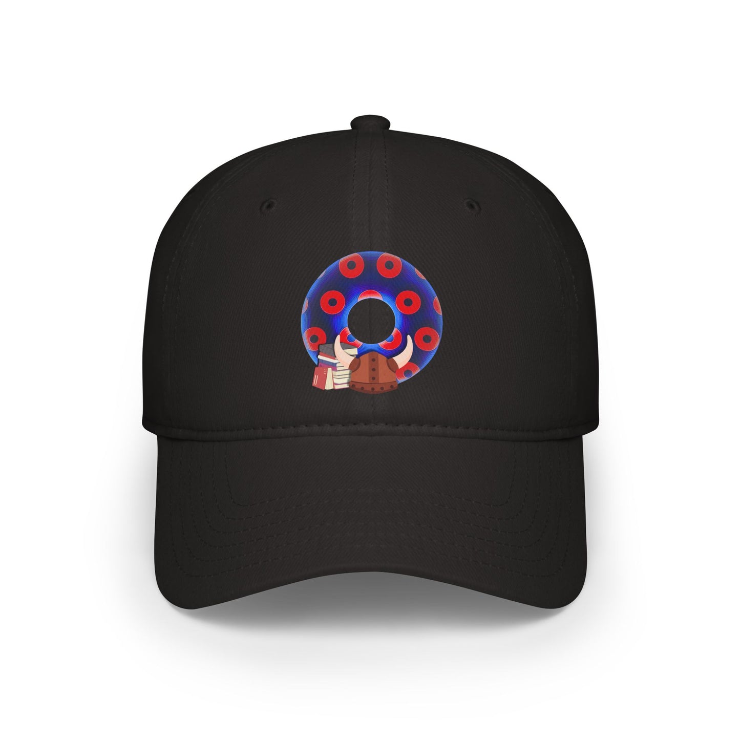 Lumpy Donut Baseball Cap - "El Fuego Donut Cap" - paradoxical dark blue/red blimpy donut w/