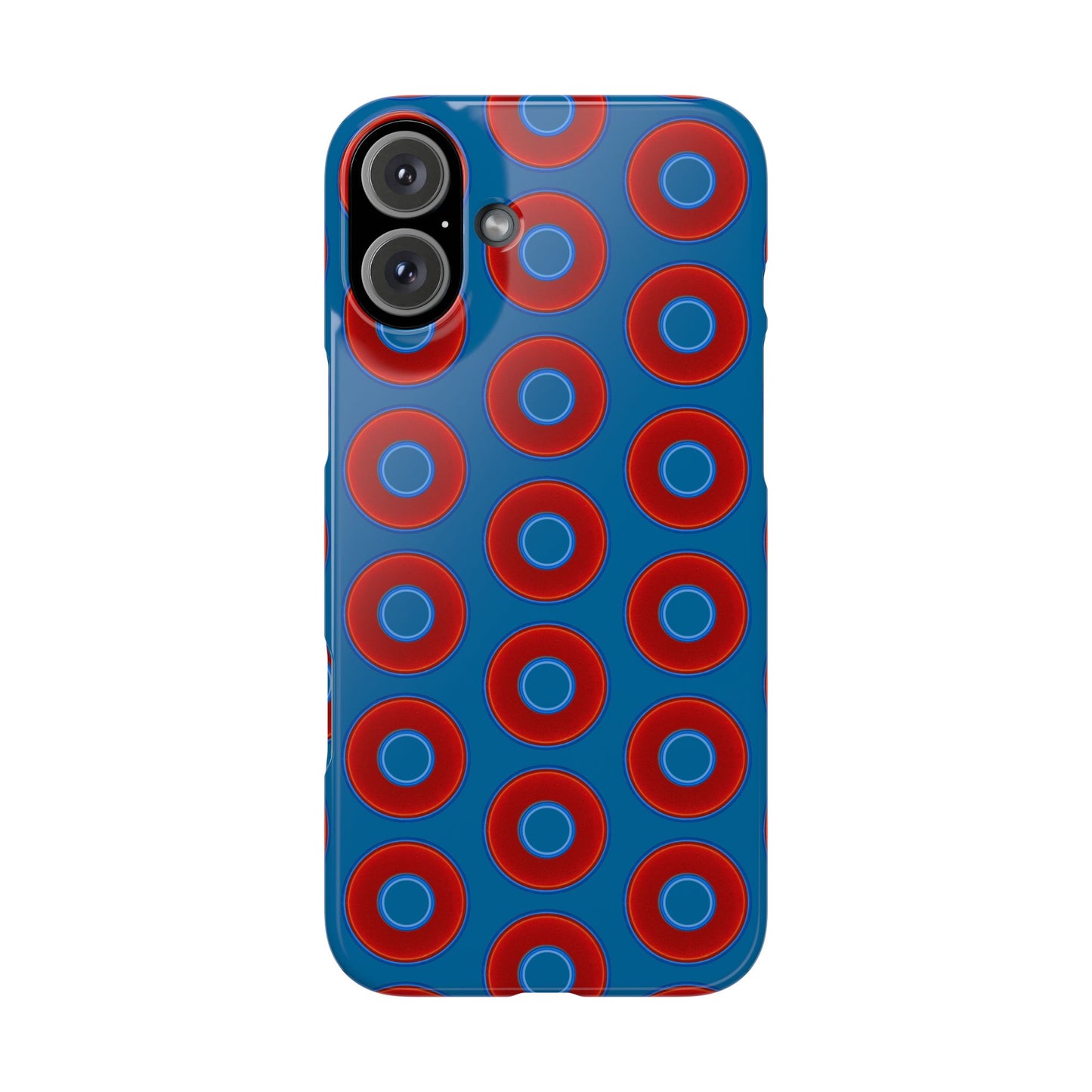 Lumpy Donut Snap Case - red vivid donut print w/wavy navy blue background