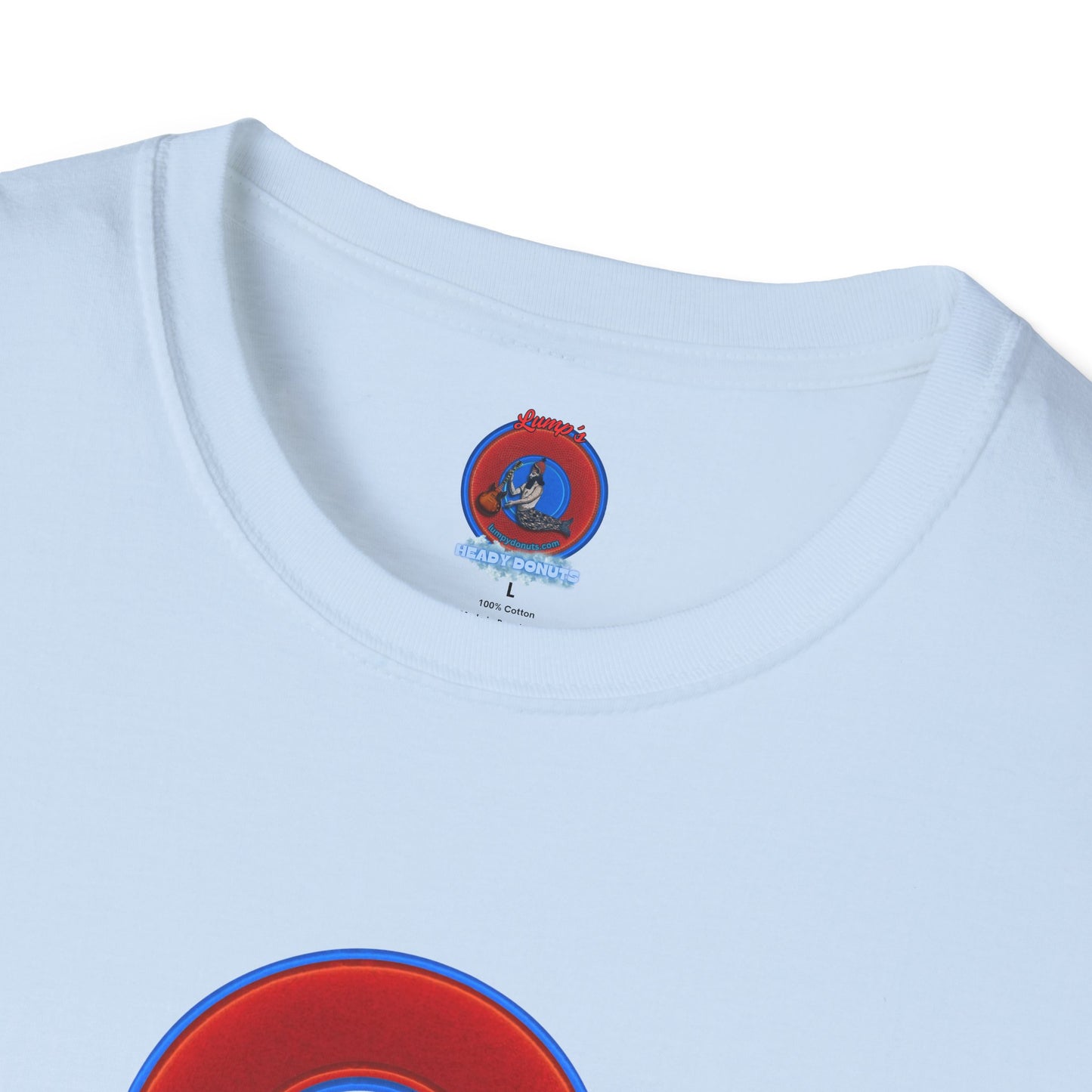 Classic Donut Tee - Unisex Soft-Style - "Ocean Donuts of Love" - vivid red donut - variant 1