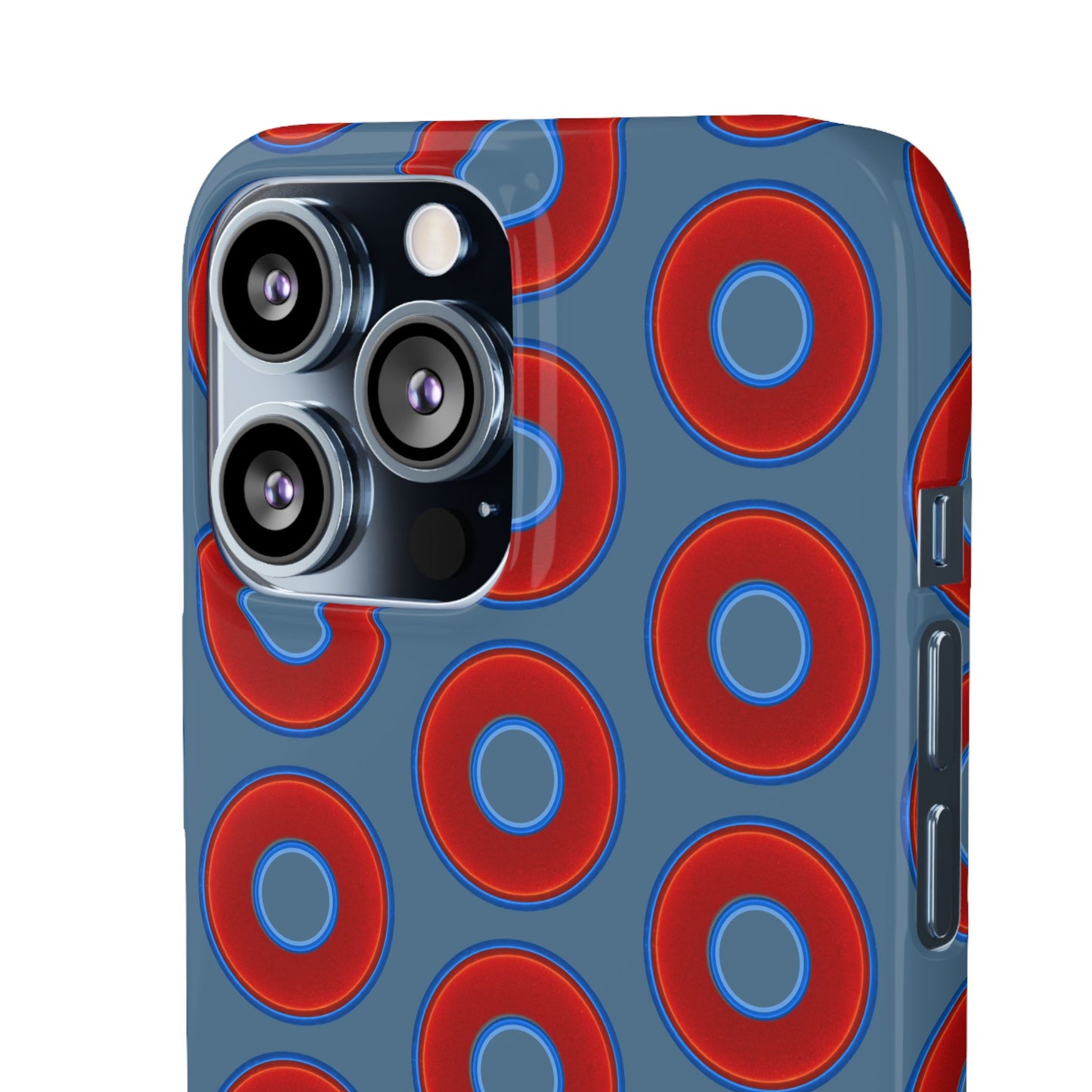 Lumpy Donut Snap Case - red vivid donut print w/steel blue background