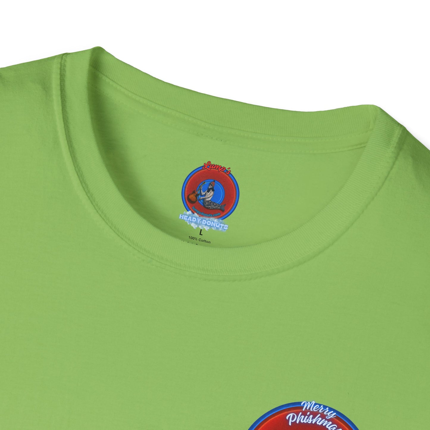 Classic Donut Tee - Unisex Soft-Style - "Phishmas Caroler's Tee " - vivid red/blue donut - variant 2