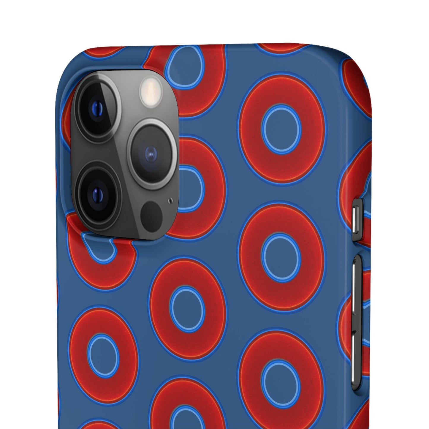 Lumpy Donut Snap Case - red vivid donut print w/light navy blue background