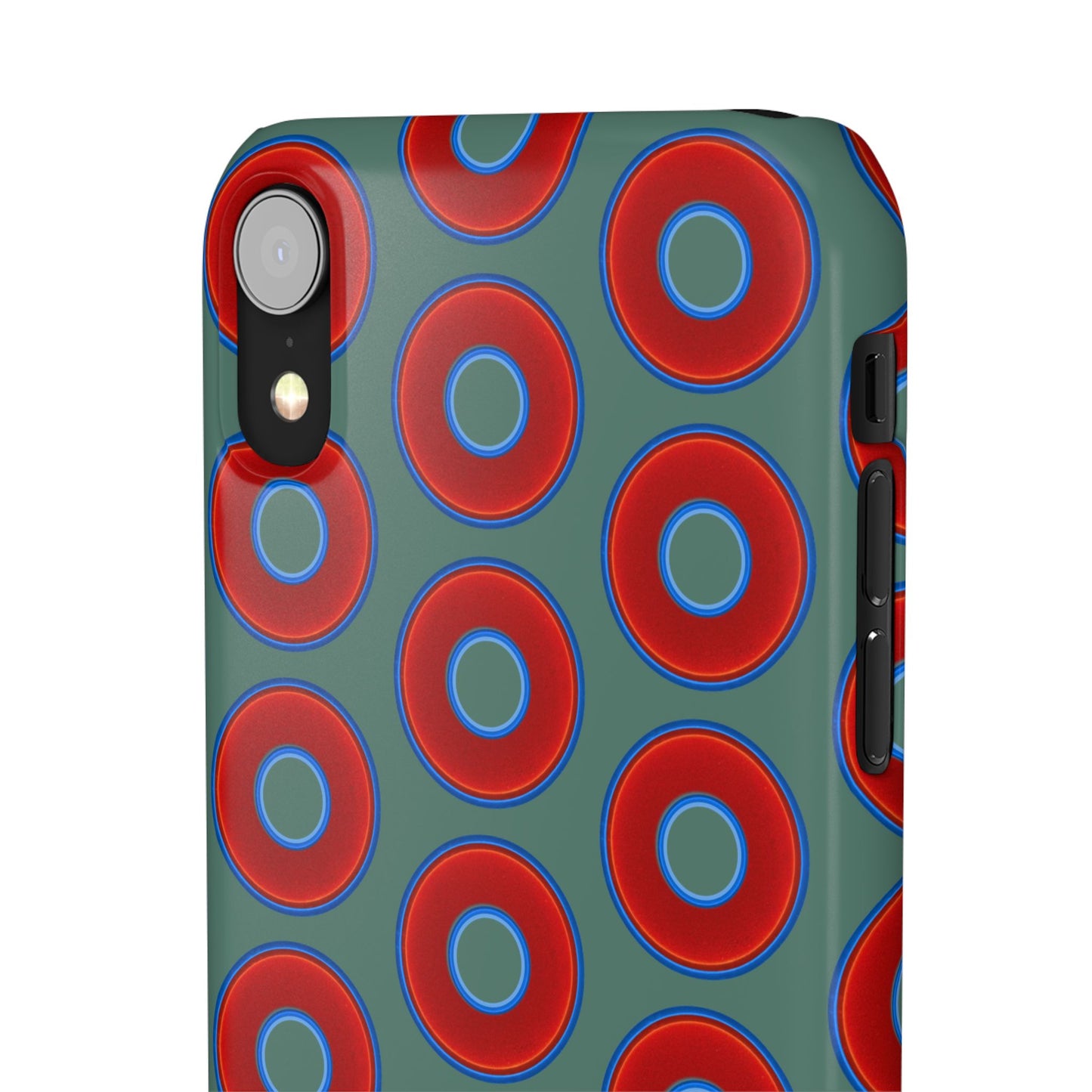 Lumpy Donut Snap Case - red vivid donut print w/Fenway green background