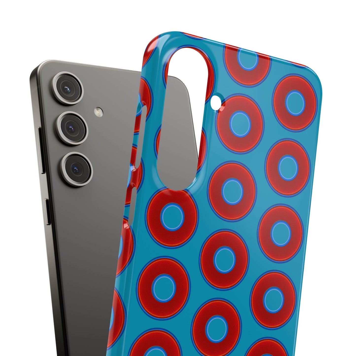 Lumpy Donut Snap Case - red vivid donut print w/aquamarine blue background