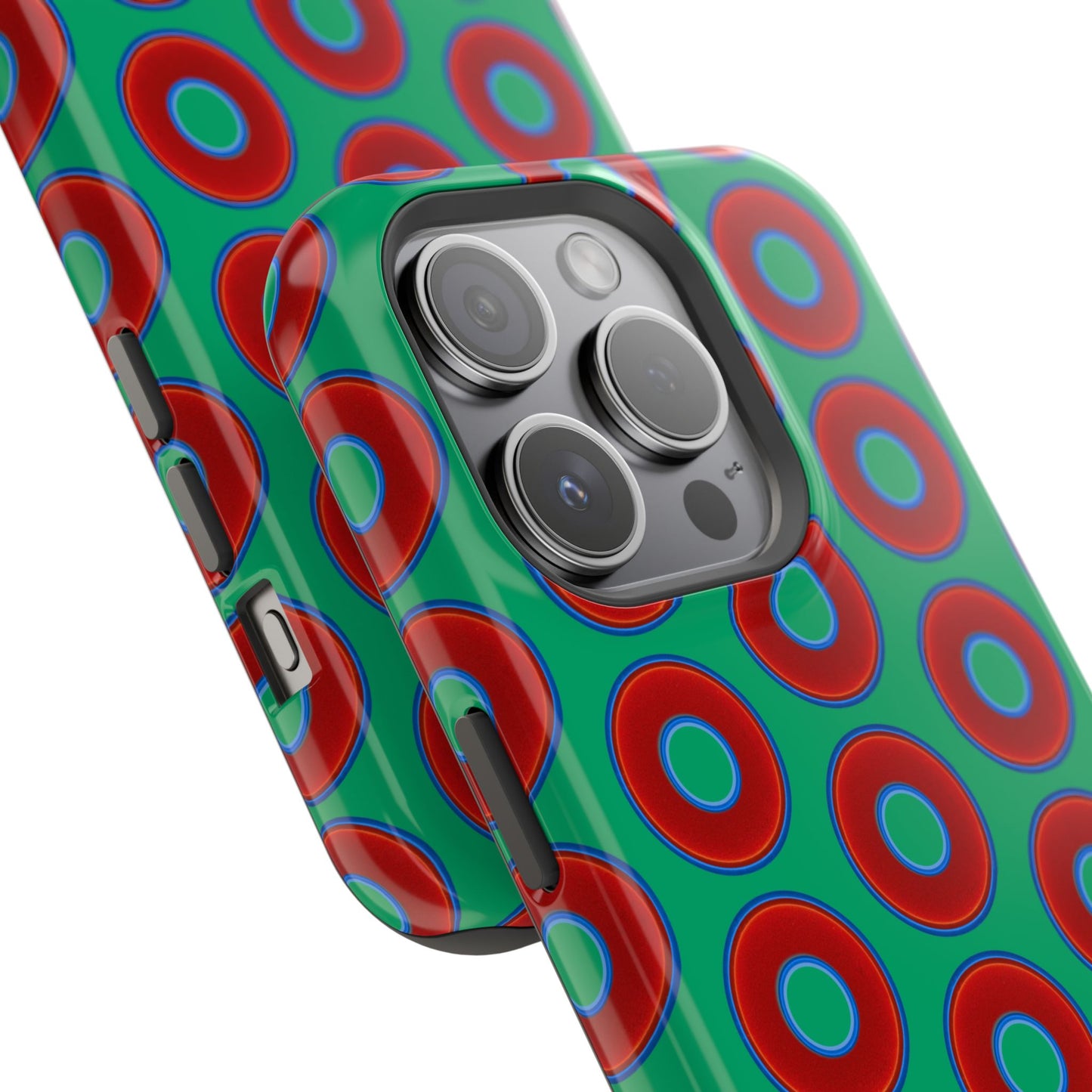 Impact-Resistant Lumpy Donut Case - red vivid donut print w/jade green background