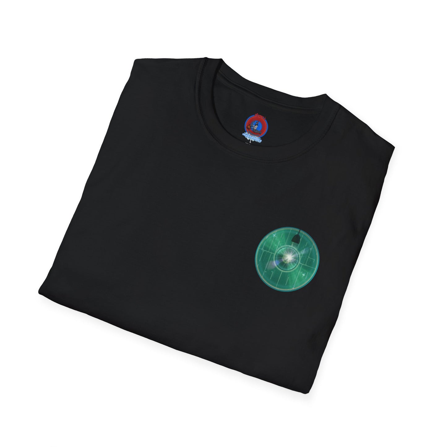 Classic Donut Tee - Unisex Soft-Style - "Harry's Hoodlum Donut" - series 1.0  - variant 4 - lights on/green donut(s)