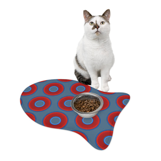 Wendy's Lumpy Pet Feed Mat - vivid red donuts w/steel blue background