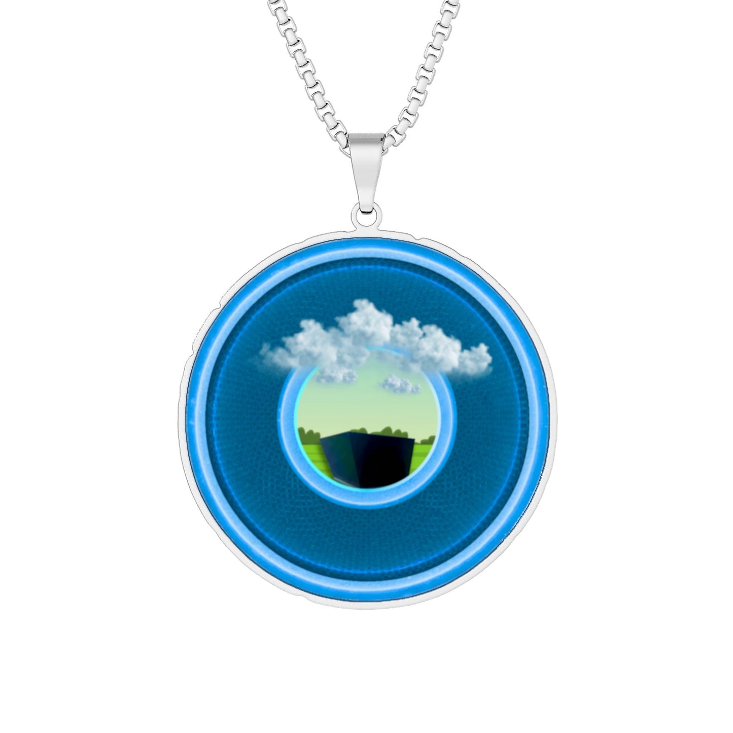 Lump's Heady Donut Necklace - 1" x 1" Stainless Steel Pendant - "Got Rhombus Donut Pendants?" - blue/light blue rustic donut - variant 1