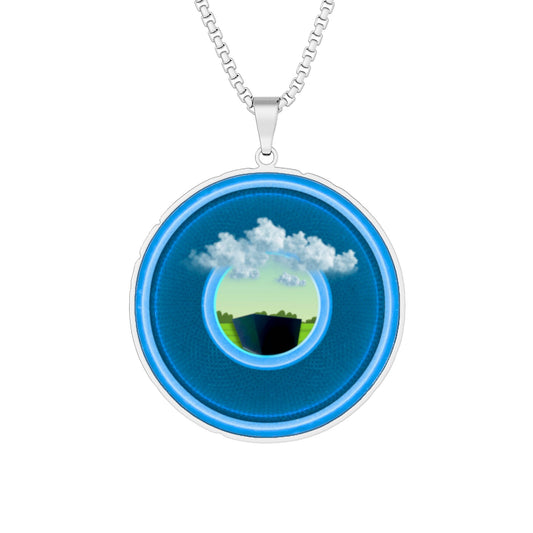 Lump's Heady Donut Necklace - 1" x 1" Stainless Steel Pendant - "Got Rhombus Donut Pendants?" - blue/light blue rustic donut - variant 1