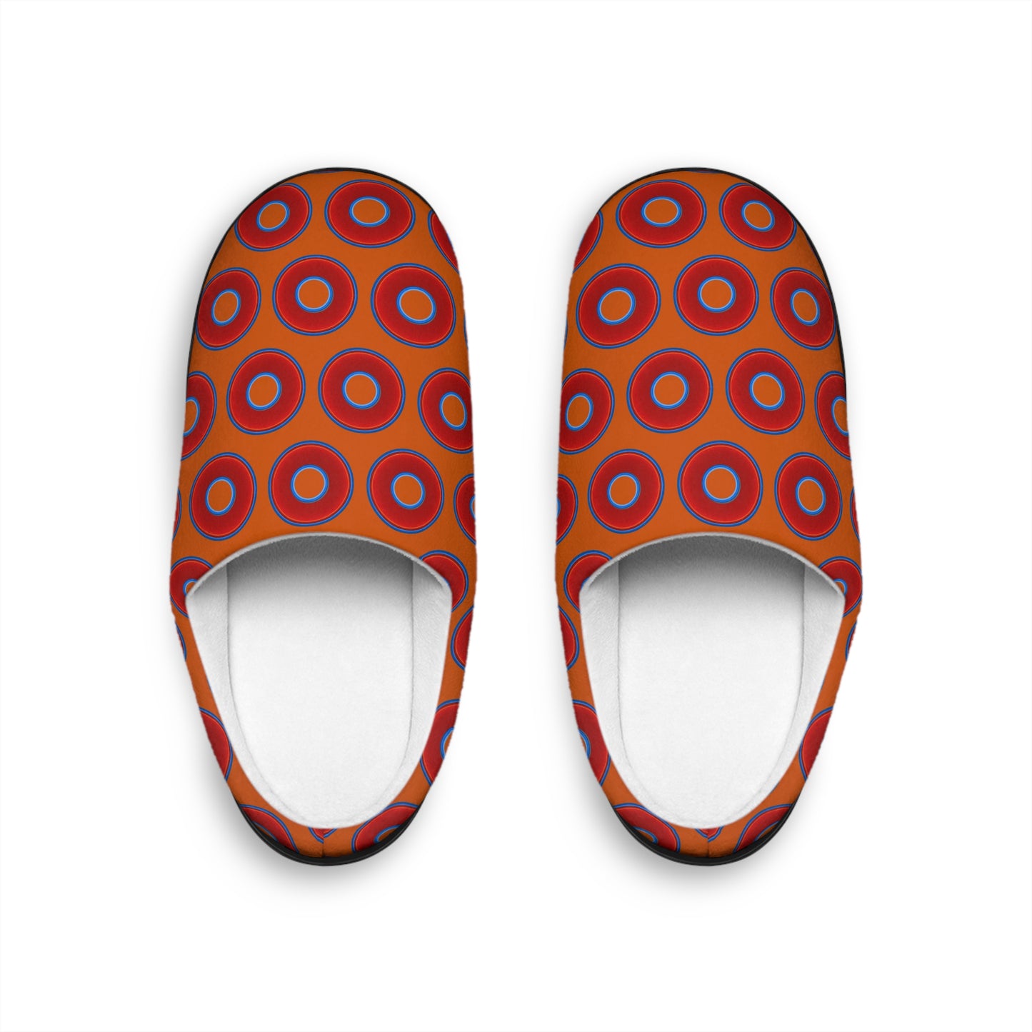 Men's Lumpy Slippers - red vivid donut print w/dark orange background