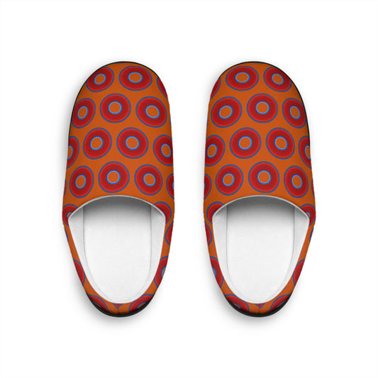 Men's Lumpy Slippers - red vivid donut print w/dark orange background