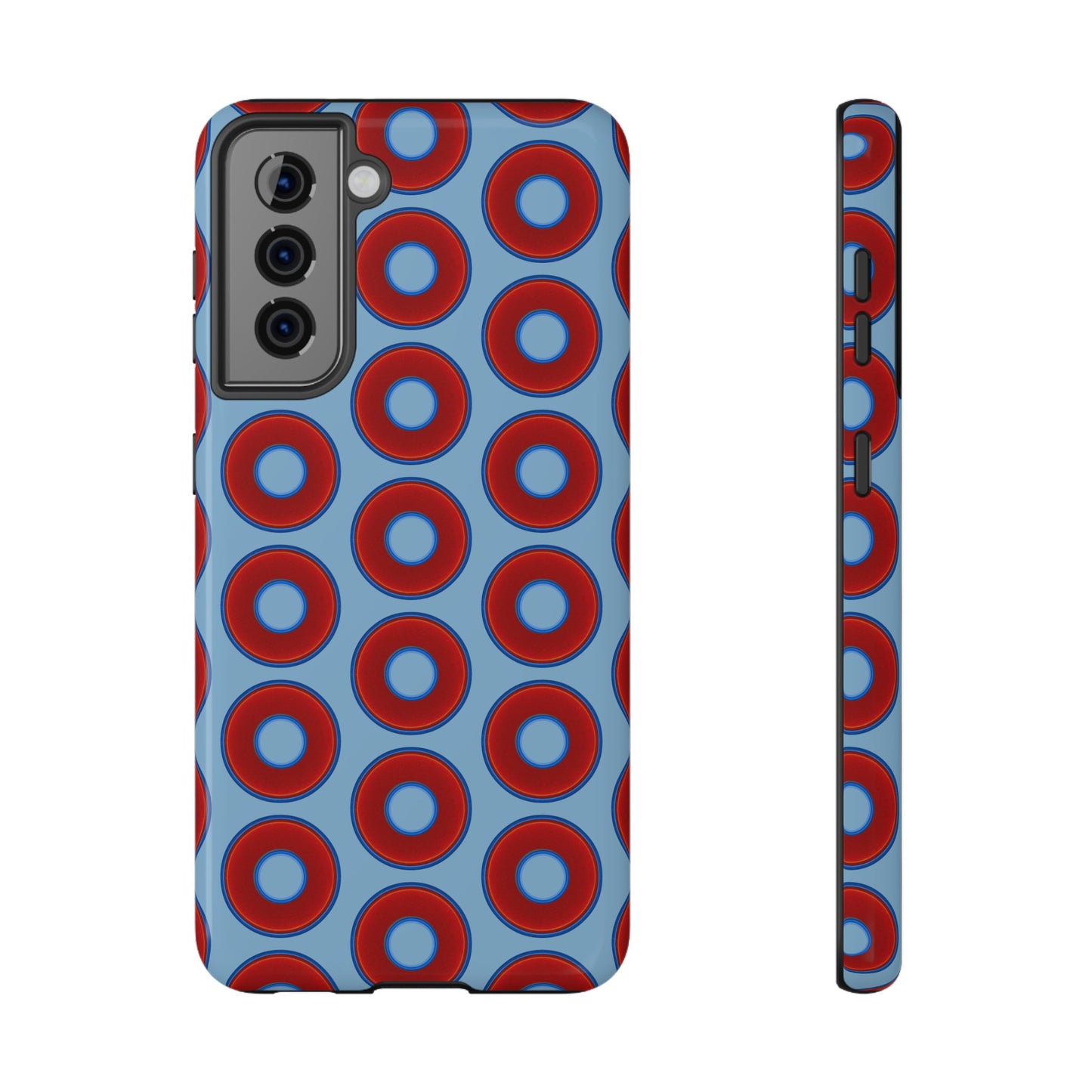 Impact-Resistant Lumpy Donut Case - red vivid donut print w/sky blue background