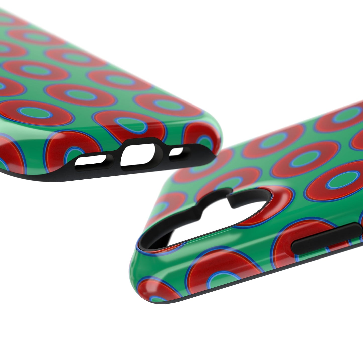 Impact-Resistant Lumpy Donut Case - red vivid donut print w/jade green background