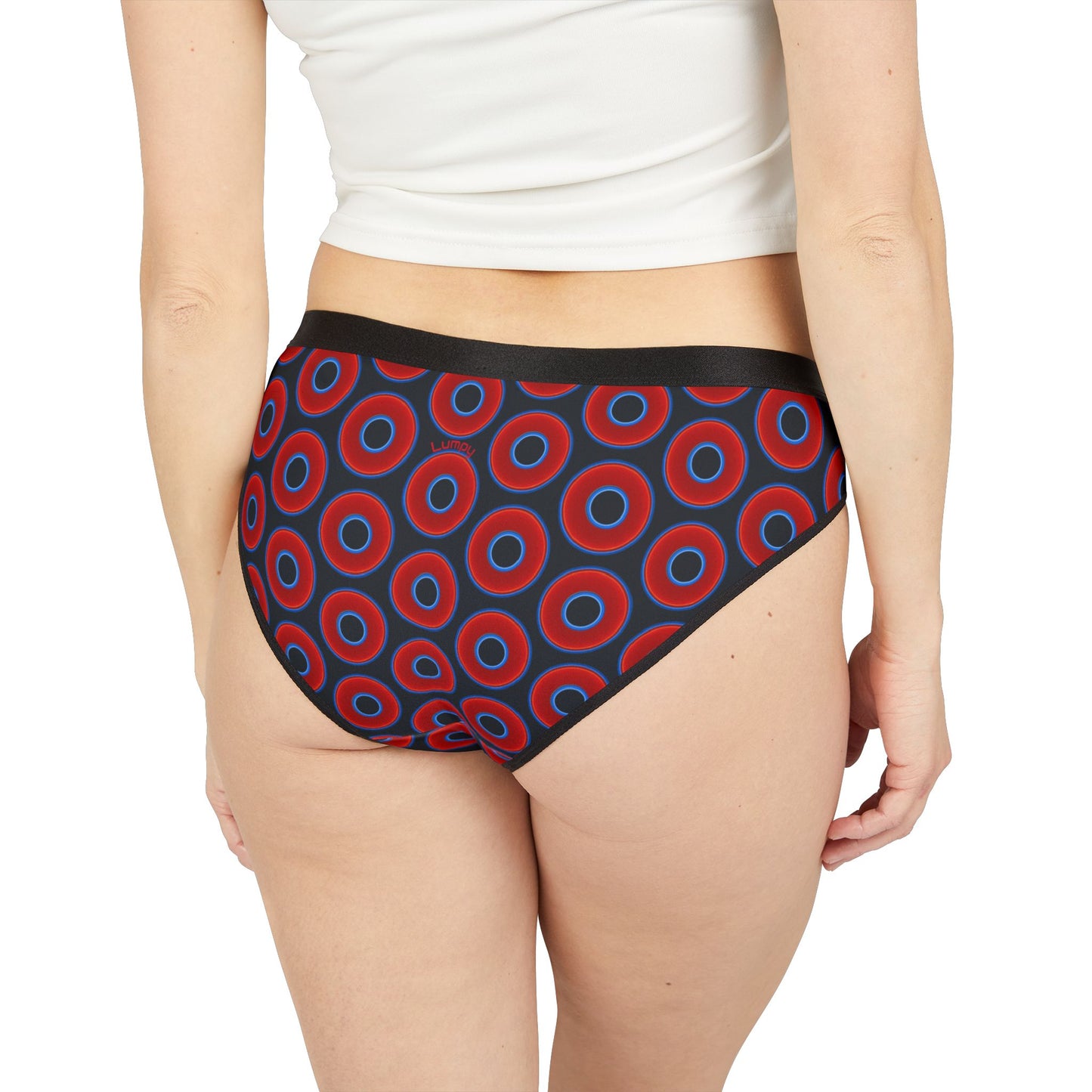 Lumpy Donut Underwear - vivid red donut print w/blue charcoal background
