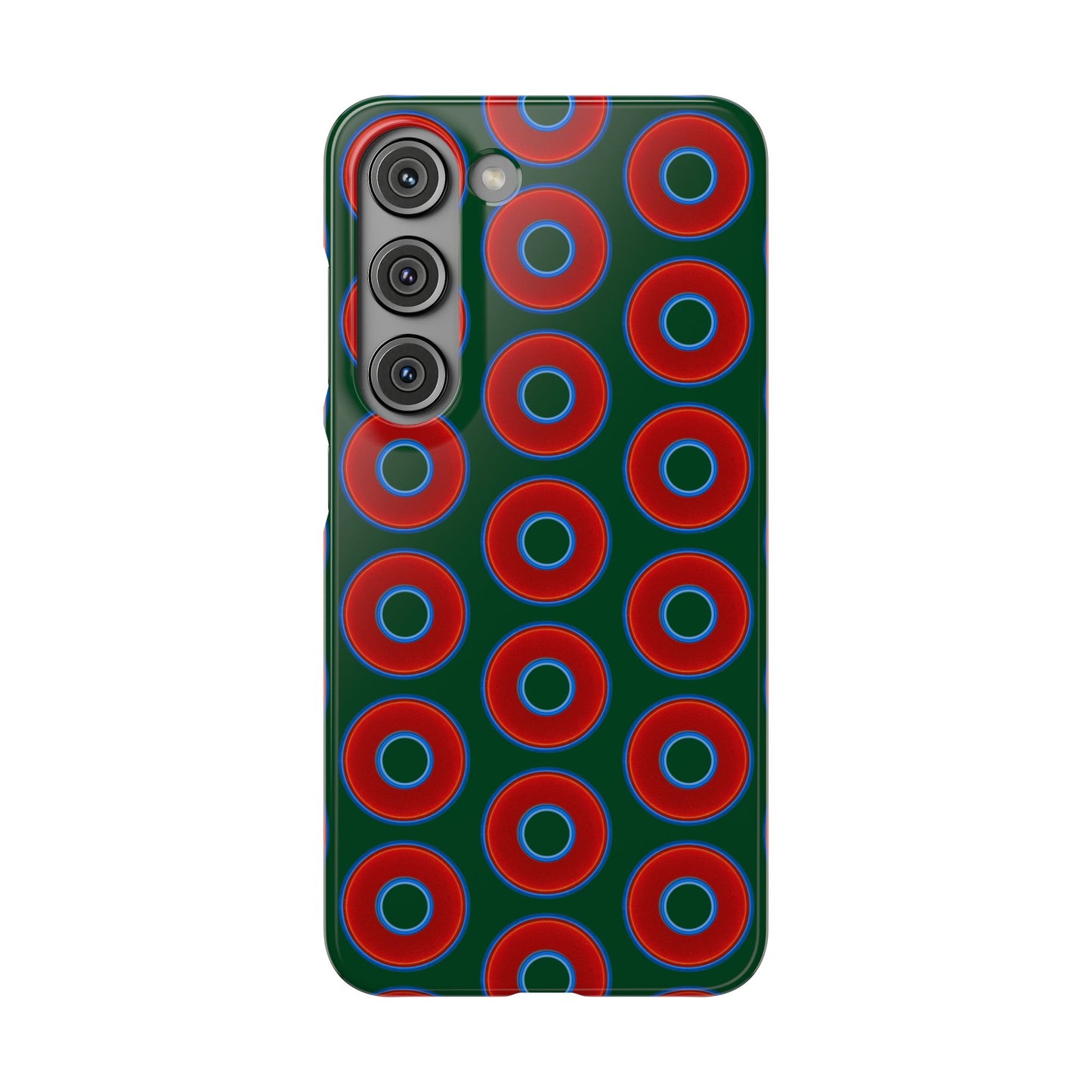Lumpy Donut Snap Case - red vivid donut print w/deep pond green background