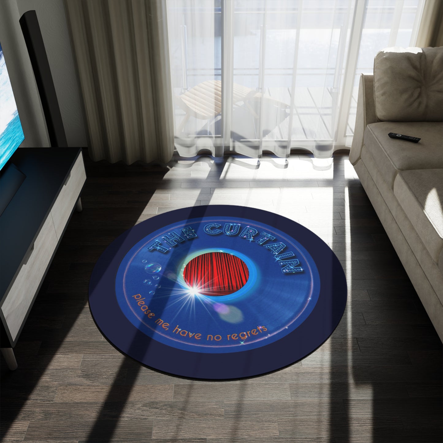 Round Room - 5 ft x 5 ft Lumpy Donut Rug - "The Official Donut Rug w/o" - vivid blue donut w/dark navy background - variant 1