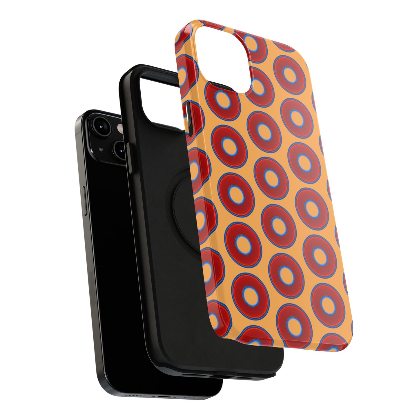 Impact-Resistant Lumpy Donut Case - red vivid donut print w/creamsicle orange background