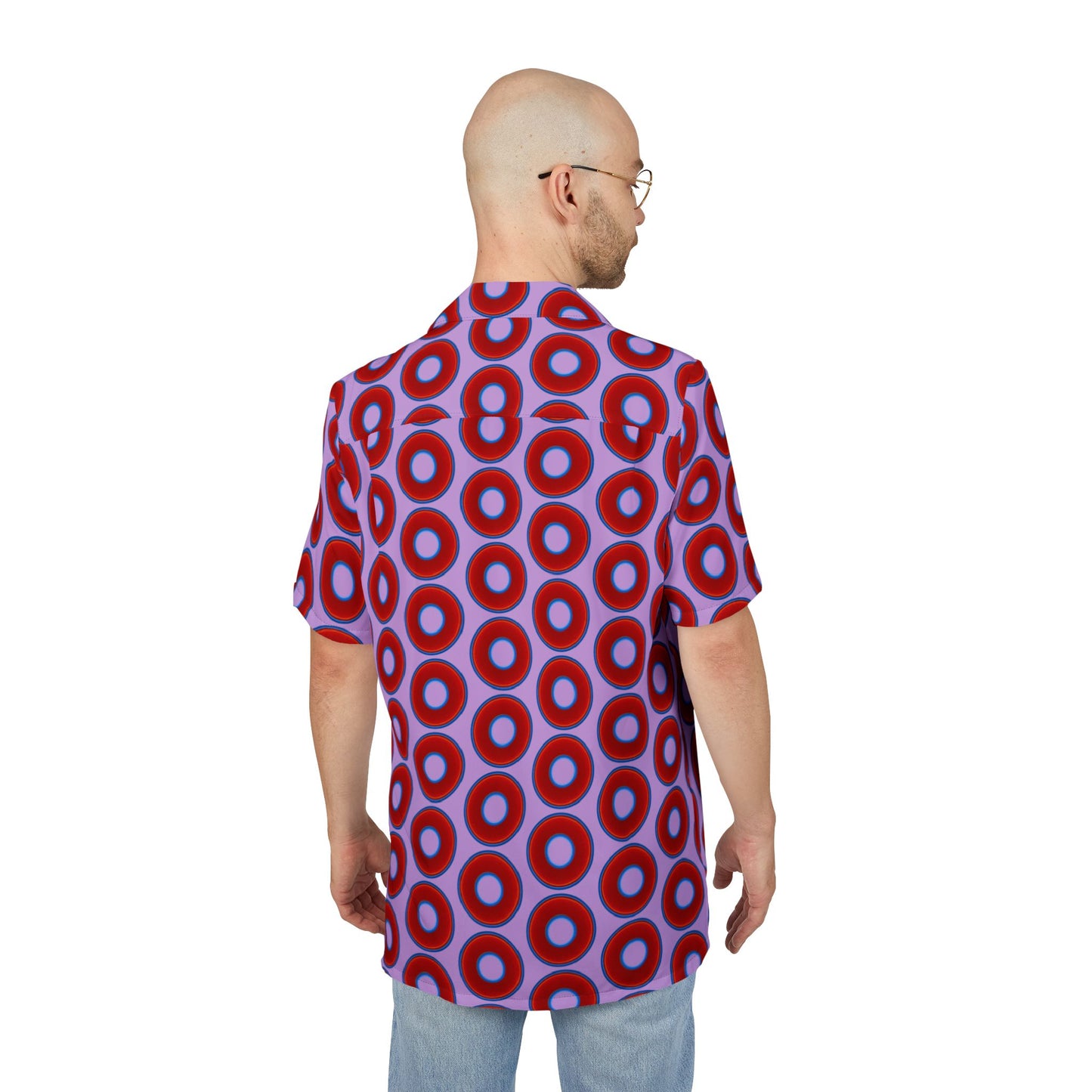 Wilson's 'Epic Hawaiian-Punch' Shirt - vivid red donut print w/wisteria purple background [unisex]