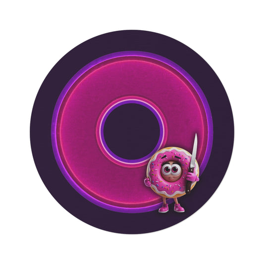 Round Room - 5 ft x 5 ft Lumpy Donut Rug - "My Phriend the Donut Rug" - vivid magenta donut w/midnight purple background - variant 3