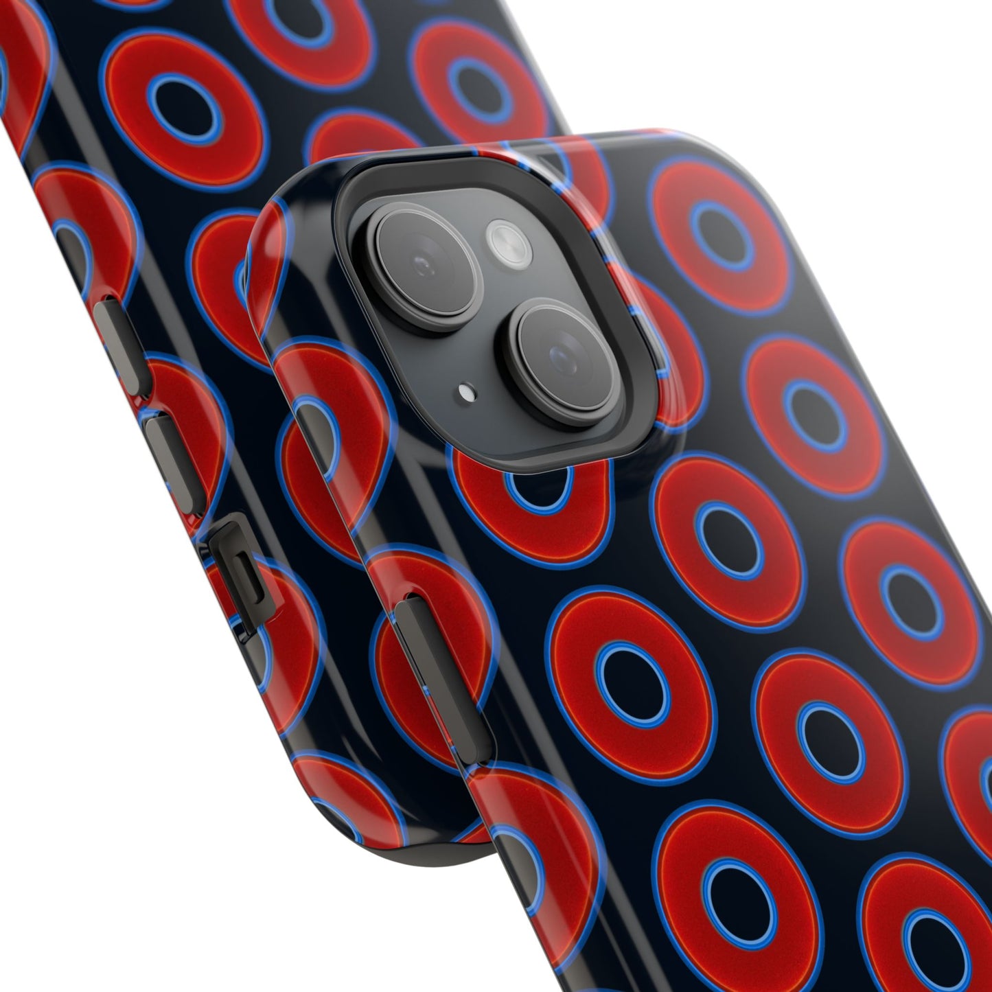 Impact-Resistant Lumpy Donut Case - red vivid donut print w/blue charcoal background