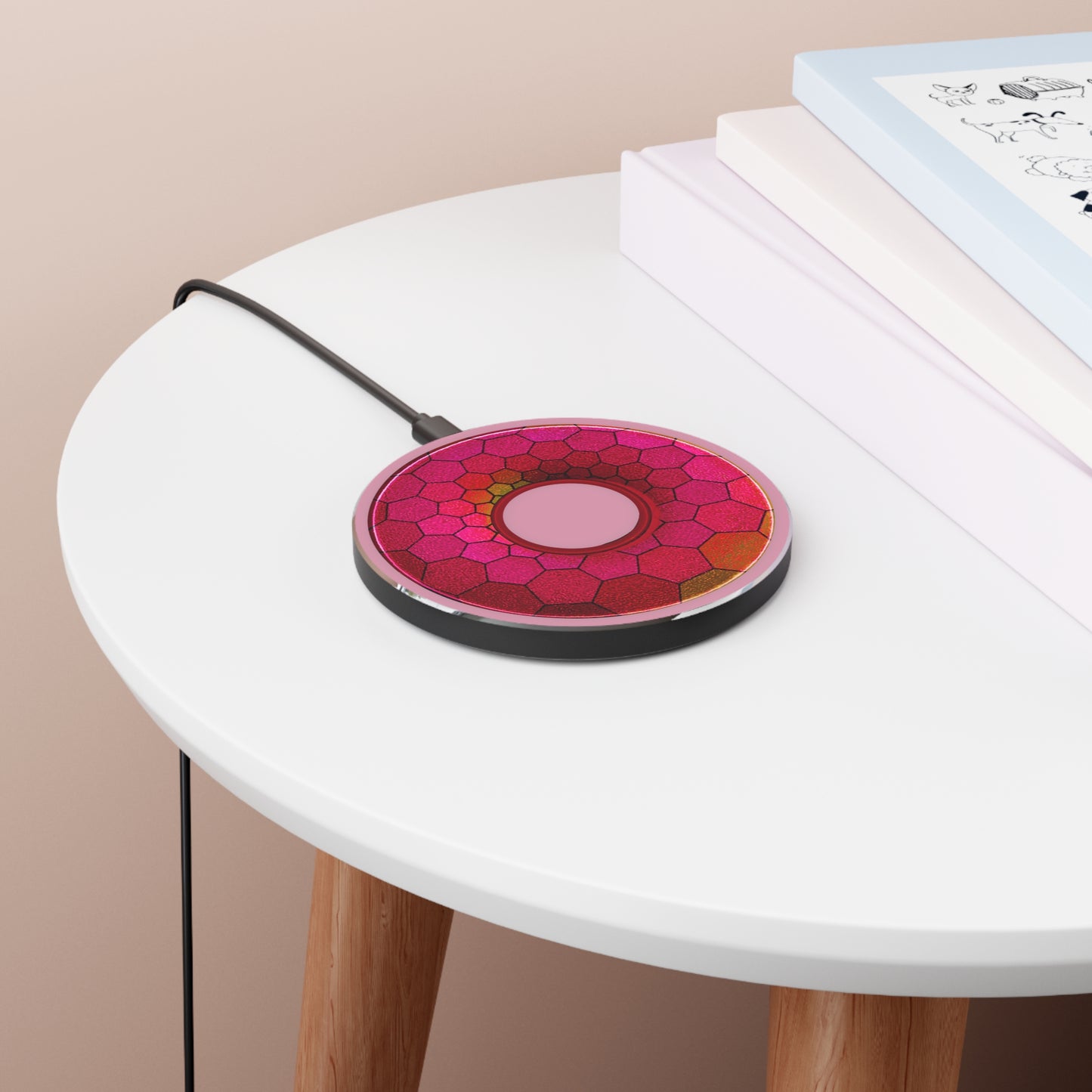 The Flow - Wireless Lumpy Donut Chargers - "Plain Hexadonut" - magenta hexadonut w/pale magenta background - variant 1