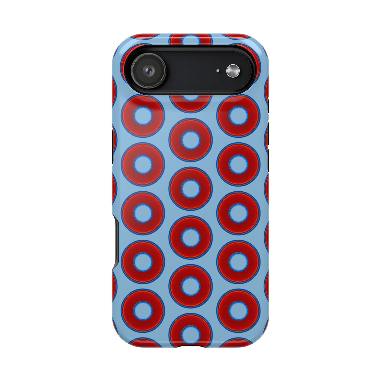 Impact-Resistant Lumpy Donut Case - red vivid donut print w/sky blue background