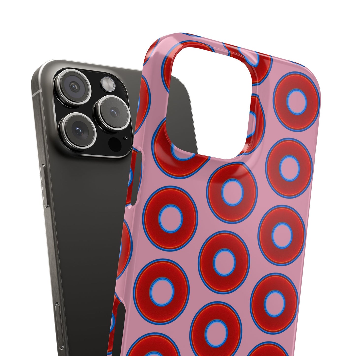 Lumpy Donut Snap Case - red vivid donut print w/pale magenta background
