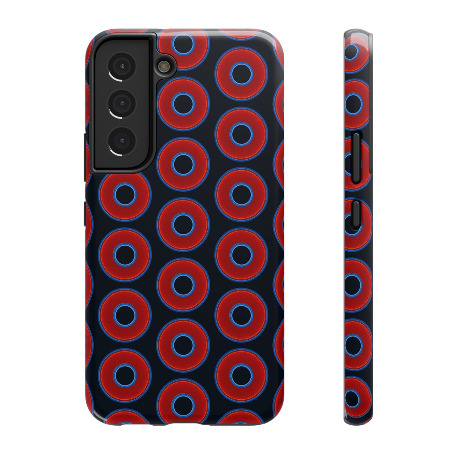 Impact-Resistant Lumpy Donut Case - red vivid donut print w/blue charcoal background