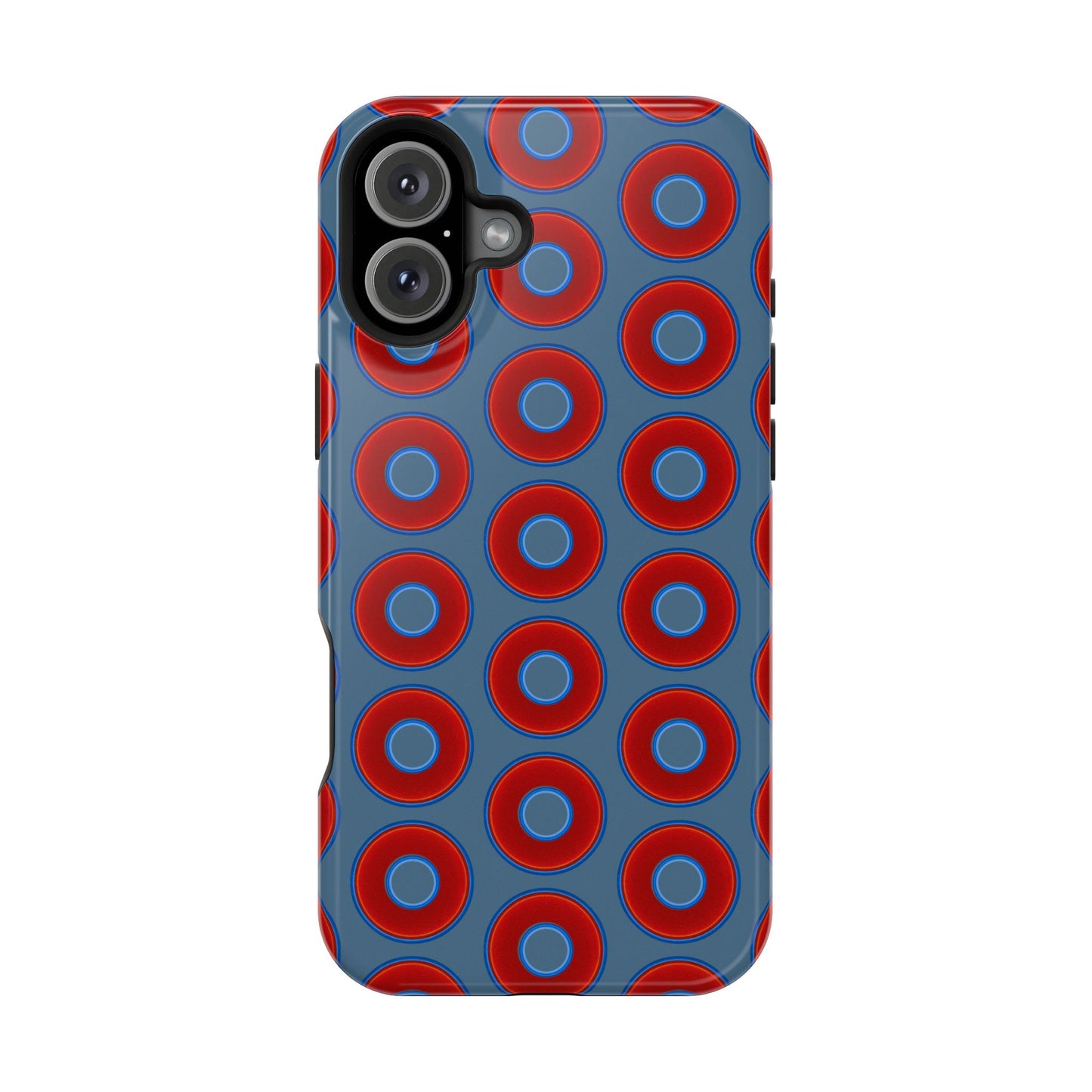 Impact-Resistant Lumpy Donut Case - red vivid donut print w/steel blue background