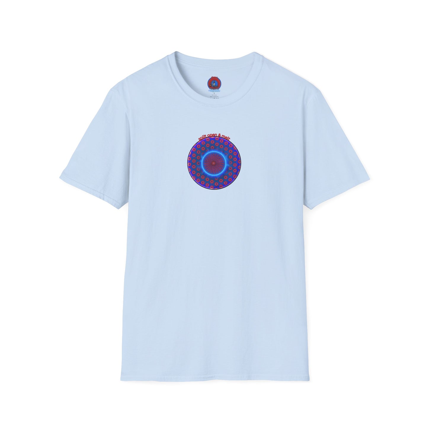 Classic Donut Tee - Unisex Soft-Style - "Split Open Donut Melt" - blue/red electric paradox donut - variant 2
