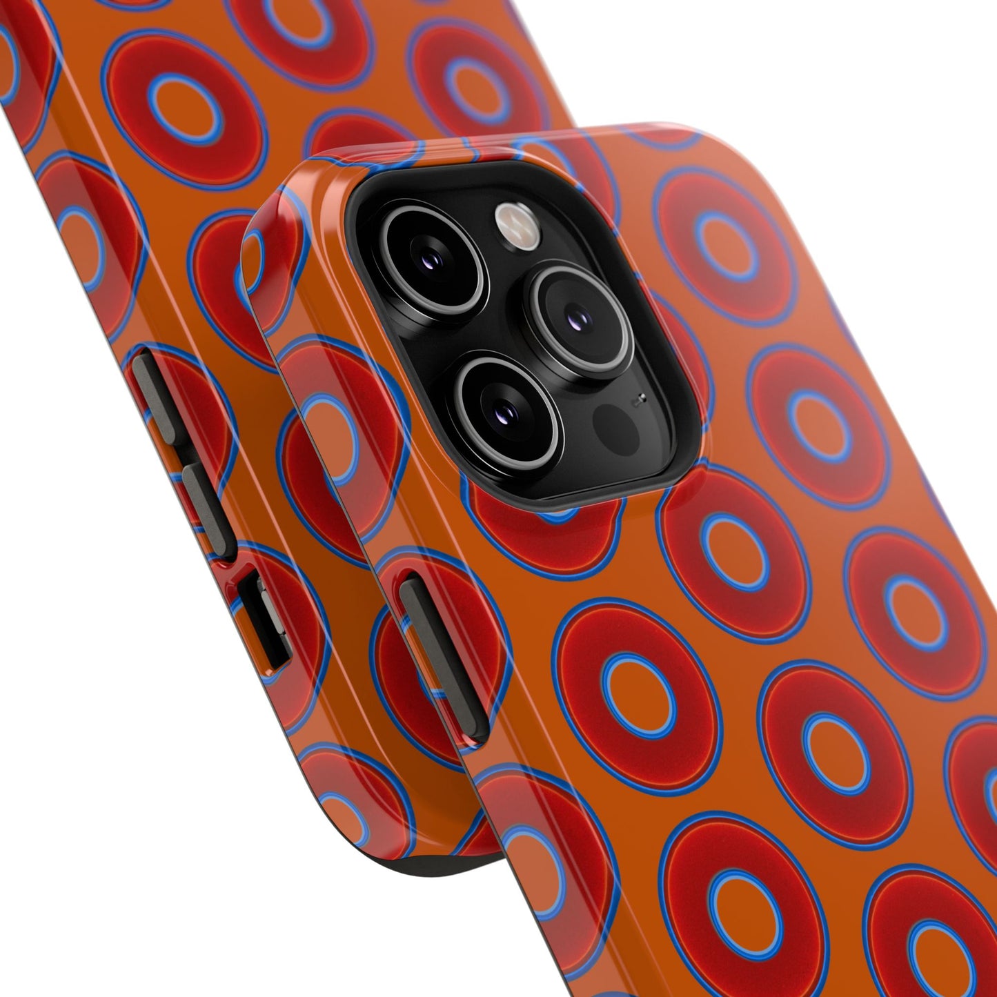 Impact-Resistant Lumpy Donut Case - red vivid donut print w/dark orange background