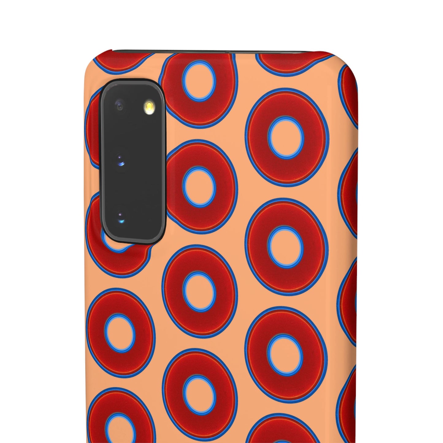 Lumpy Donut Snap Case - red vivid donut print w/peach background