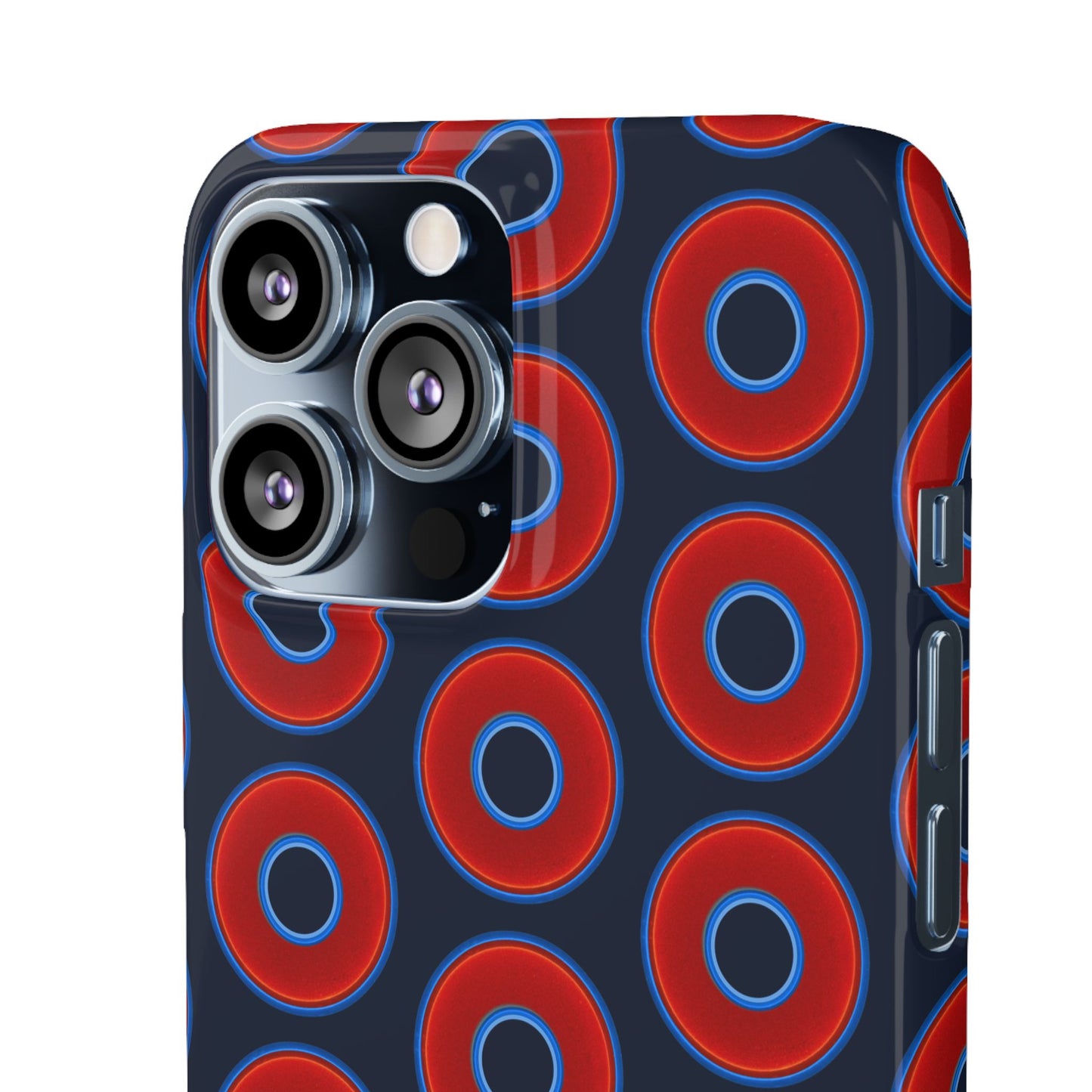 Lumpy Donut Snap Case - red vivid donut print w/midnight teal blue background