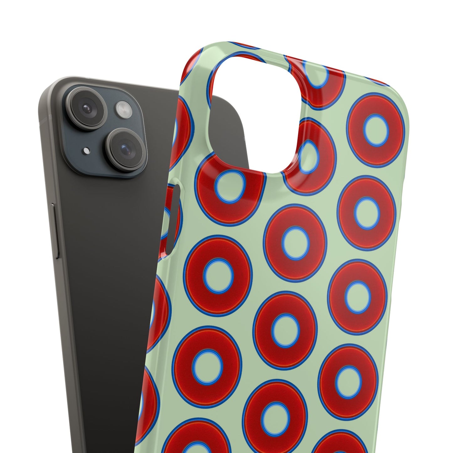 Lumpy Donut Snap Case - red vivid donut print w/seafoam green background