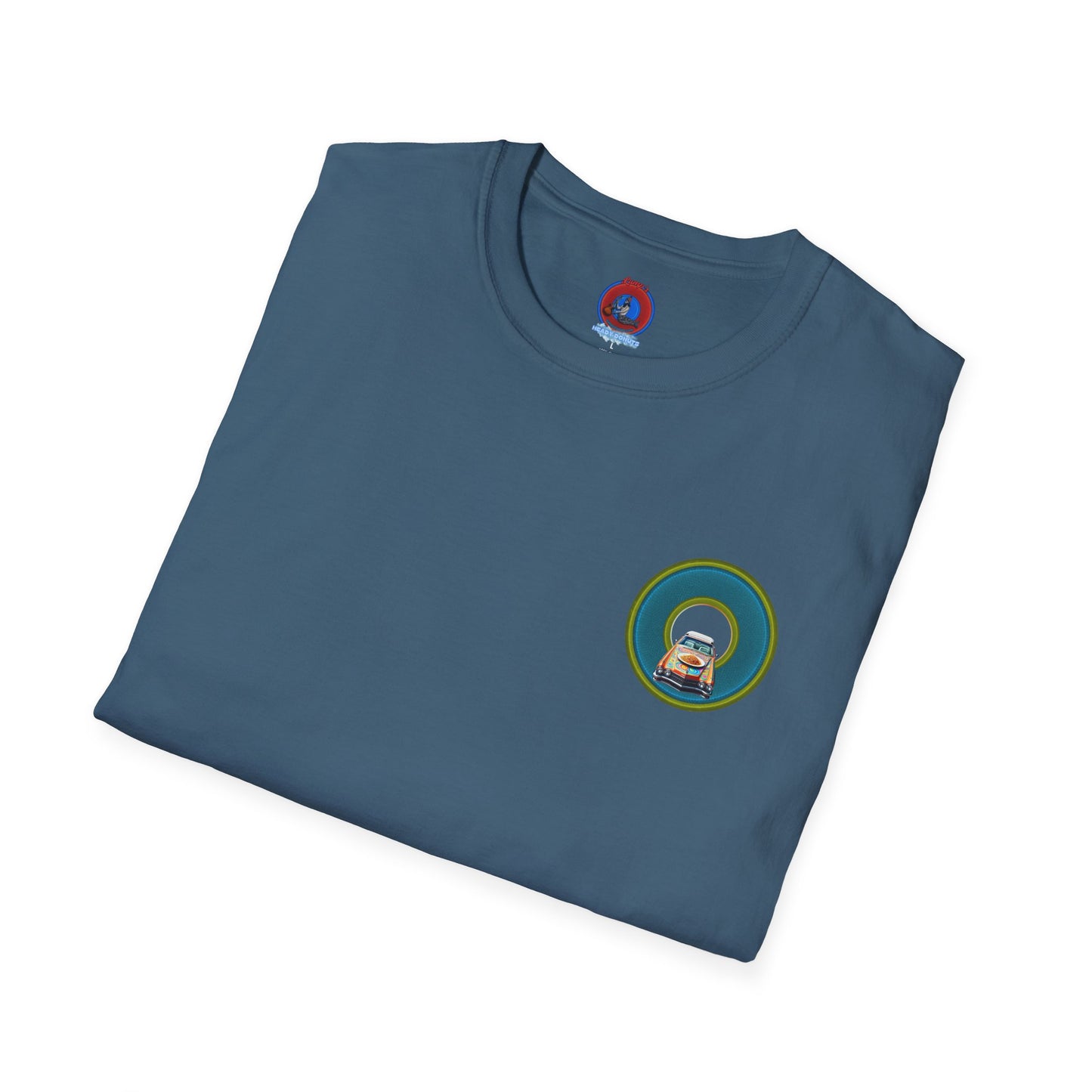 Classic Donut Tee - Unisex Soft-Style - "Cadillac Rainbow Spaghetti Incident" - series 1.0  - variant 1 - blue/green donut
