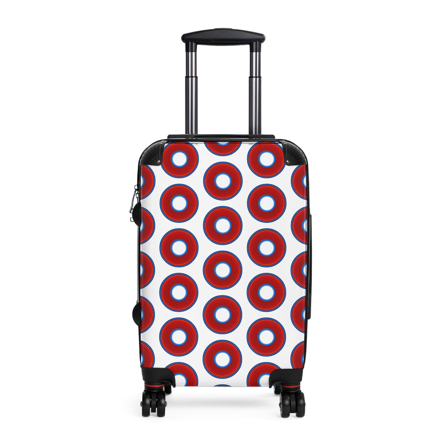 The Very Lumpy Donut Suitcase series - your choice of S, M or L - vivid red donut print w/white background
