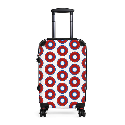 The Very Lumpy Donut Suitcase series - your choice of S, M or L - vivid red donut print w/white background